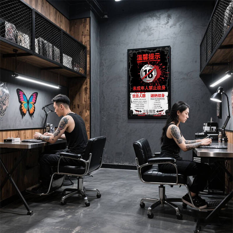纹身店警示牌禁止未成年人纹身实木板材广告开店标志标识刺青