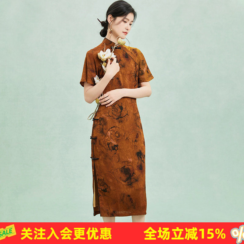 母亲节复古东方美优雅【气质旗袍】26年夏季新品立领连肩连衣裙