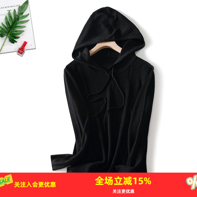 金菊秋冬毛衣连帽口袋羊毛混纺针织卫衣女式打底上衣减龄百搭