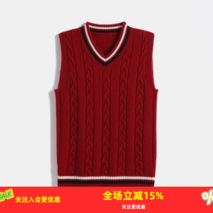 秋冬新款 毛衣V领学院风中大童绵羊毛100%男女童线衫