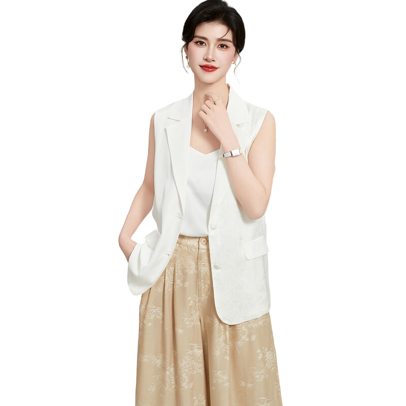 【桑蚕丝双乔】夏季西装领纯色通勤百搭纽扣开衫外套女式马夹
