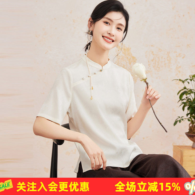 【19姆米桑蚕丝】V领半开襟提花贴袋设计时尚中长款女式连衣裙