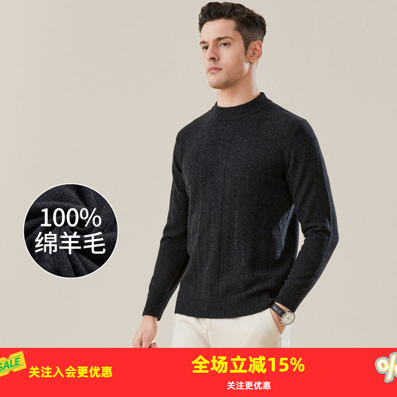金菊【多色可选】羊毛衫男100%羊毛新款厚款冬季纯色经典时尚