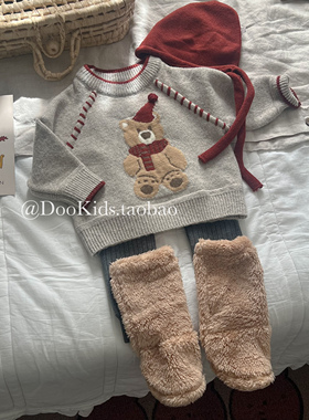 ins婴幼儿可爱超萌加厚小熊毛衣套装男女宝宝洋气针织衫外出套装