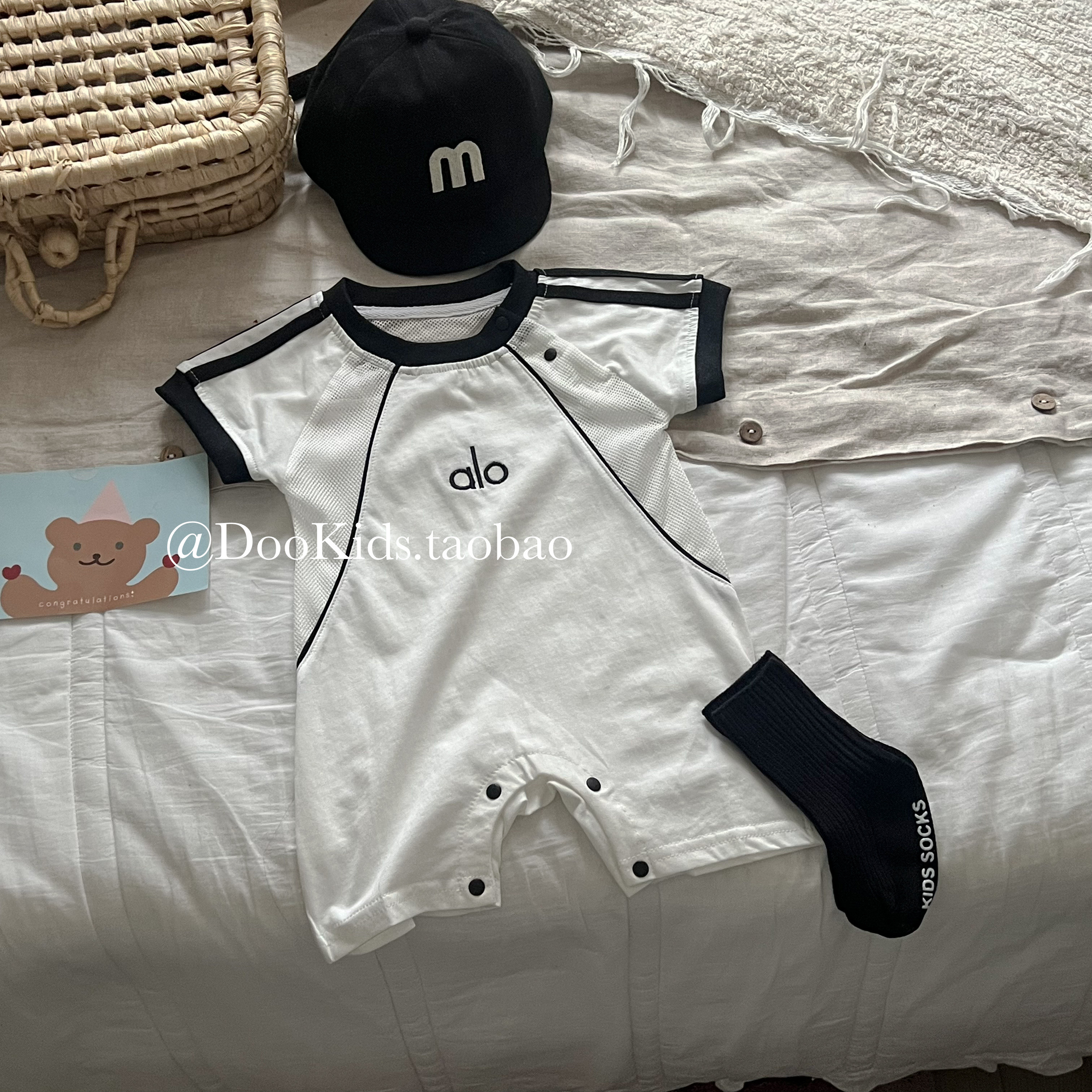 ins韩版婴儿夏季运动字母风短袖连体衣男女宝宝休闲包屁哈衣爬服