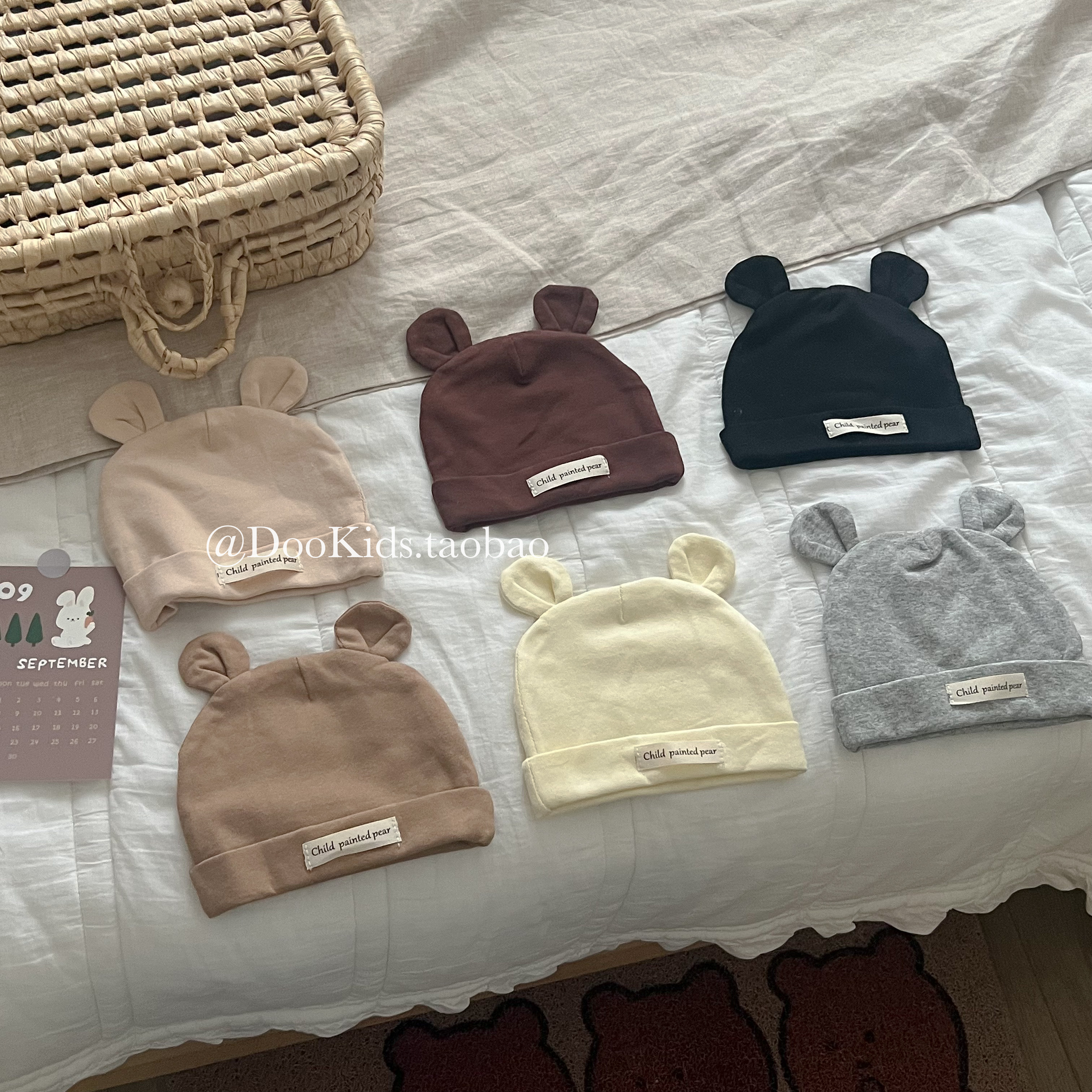 ins婴儿韩版秋季婴儿可爱小熊耳朵帽子宝宝柔软护卤门新生儿胎帽