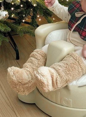 ins韩国婴幼儿毛绒袜套男女宝宝冬季保暖珊瑚绒袜子鞋防滑地板袜