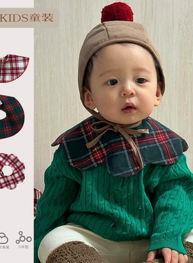 ins网红同款小宝宝口水巾圣诞节格子婴儿围兜花瓣防吐奶柔软围嘴