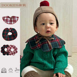 ins网红同款小宝宝口水巾圣诞节格子婴儿围兜花瓣防吐奶柔软围嘴