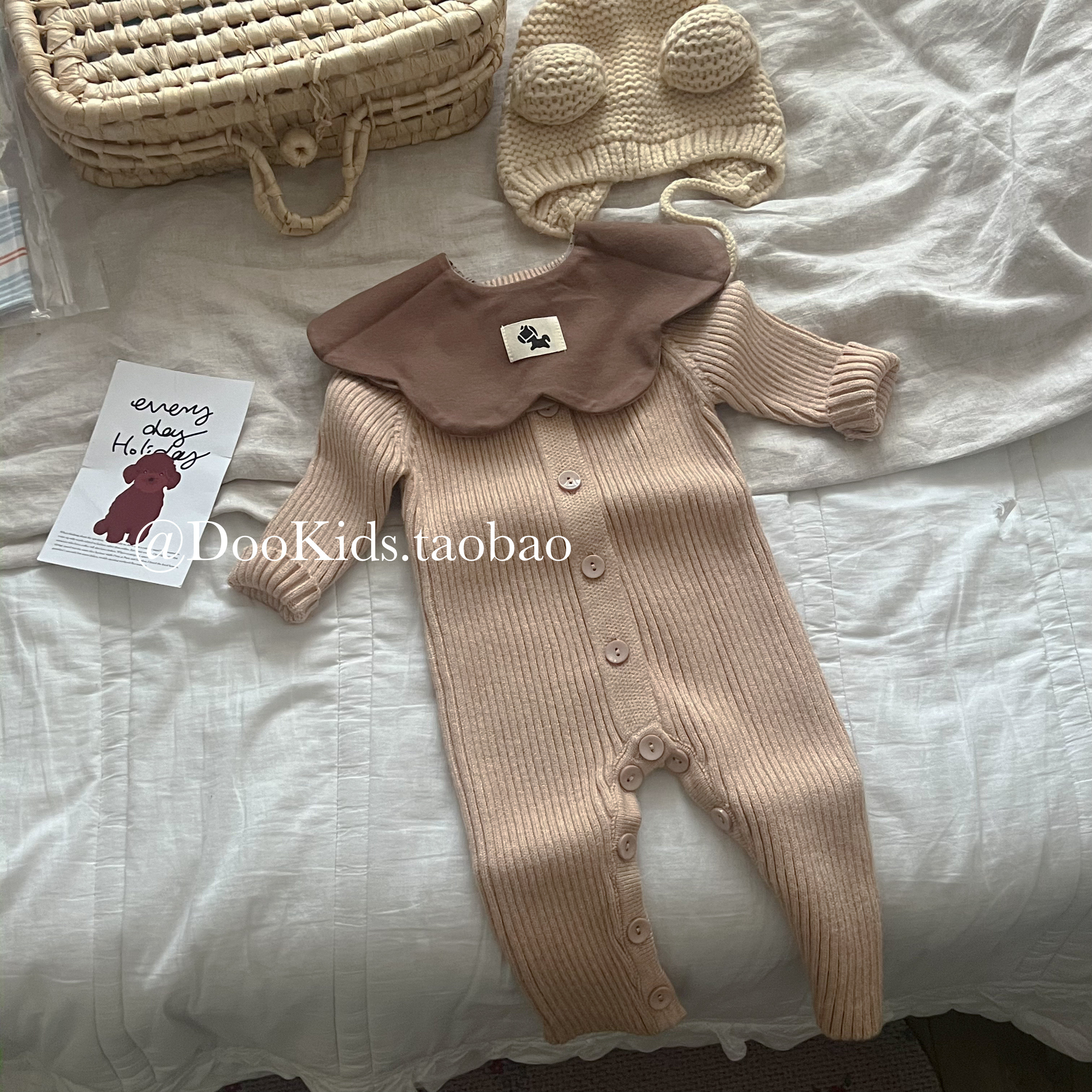ins婴幼儿秋冬季针织全开扣连体衣韩版男女宝宝百天洋气外出爬服
