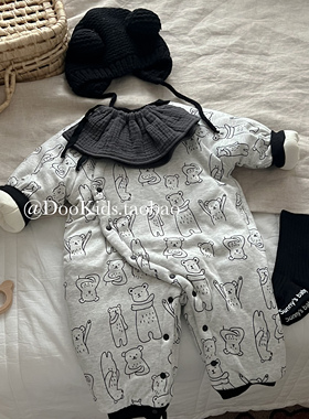 ins韩版婴儿秋冬衣服加绒加厚夹棉连体衣男女宝宝棉衣外出服爬服