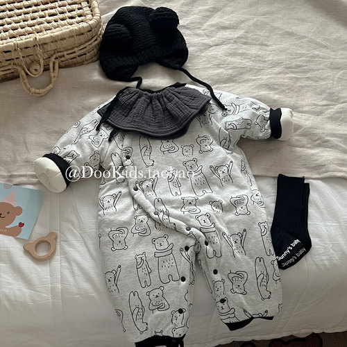 ins韩版婴儿秋冬衣服加绒加厚夹棉连体衣男女宝宝棉衣外出服爬服