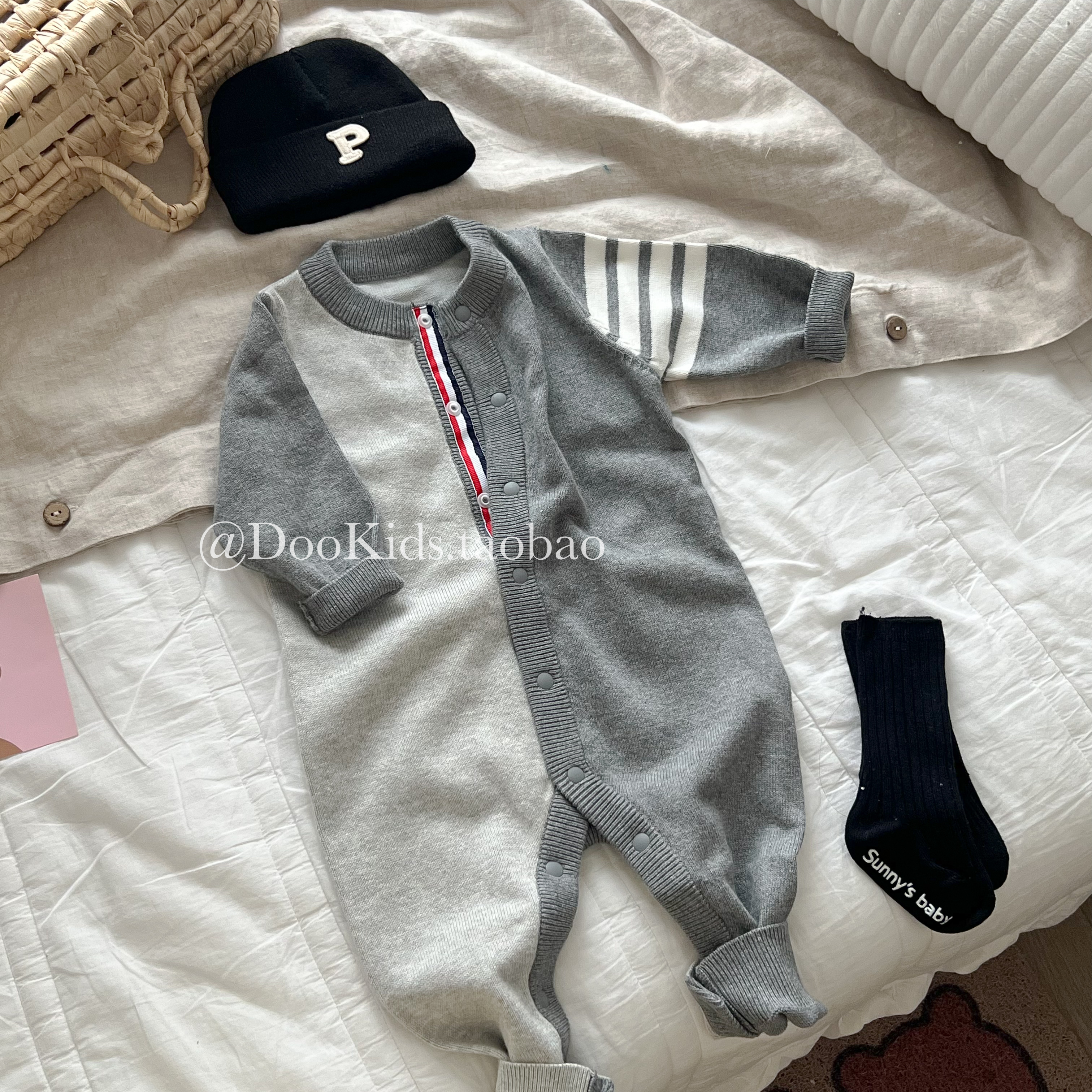 ins婴儿秋季韩版休闲长袖针织爬服男女宝宝春秋外出连体包屁哈衣