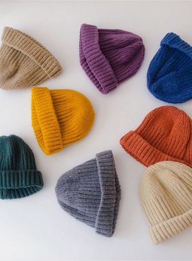 ins秋冬季韩国婴儿针织瓜皮帽男女宝宝保暖卷边毛线帽子套头帽潮