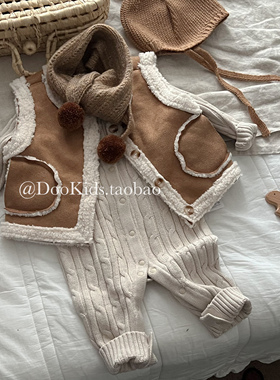 ins婴幼儿韩版麻花针织连体衣男女宝宝秋冬季外出服洋气毛线爬服