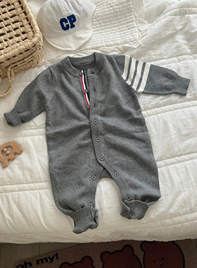 ins秋季款婴幼儿休闲针织毛线连体衣男女宝宝秋冬季加绒洋气爬服