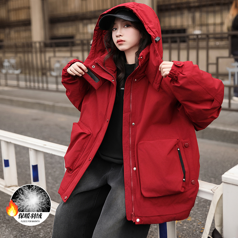 女童工装风中长款羽绒服