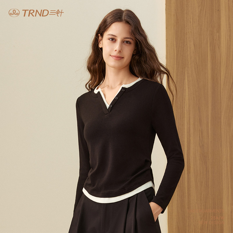 三针打底衫女2025新款秋冬内搭可外穿高级感长袖V领修身女士上衣