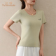 t恤女打底衫 圆领修身 2025夏季 三针罗纹高弹短袖 新款 内搭打底上衣