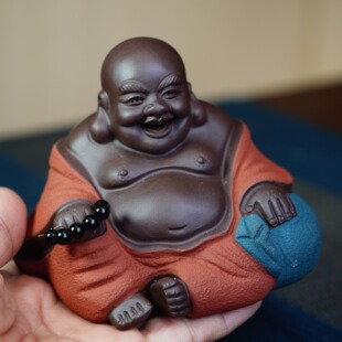 宜兴紫砂茶宠【笑口常开弥勒佛】精品佛手工茶宠摆件招财可养装饰