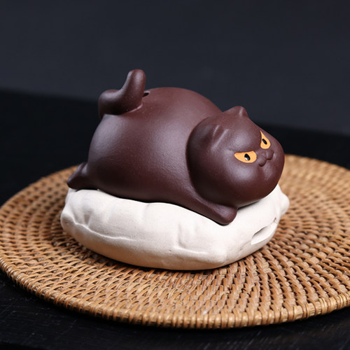 宜兴紫砂茶宠傲娇猫香炉摆件精品