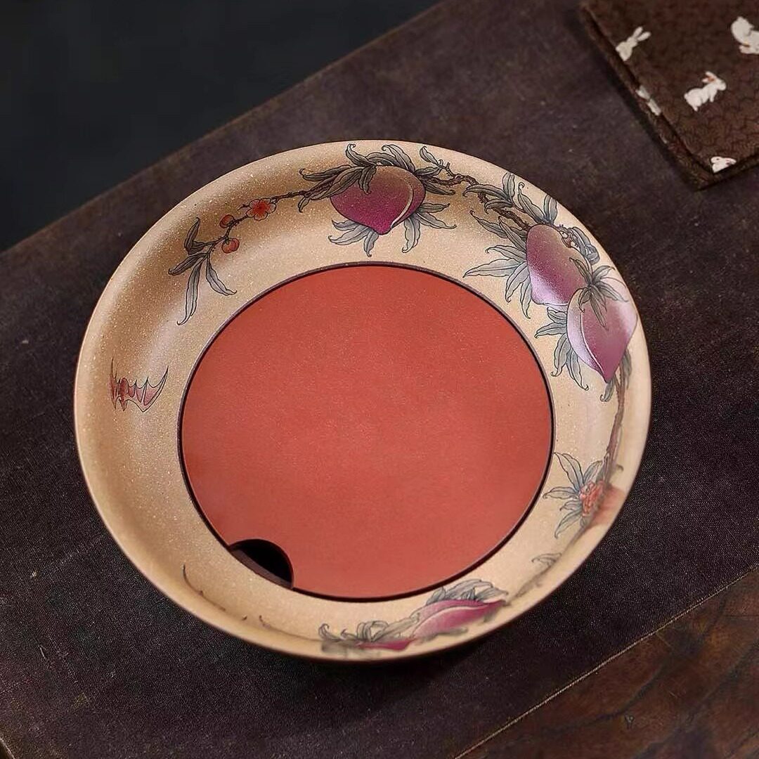 宜兴紫砂寿桃壶承精品蓄水双层