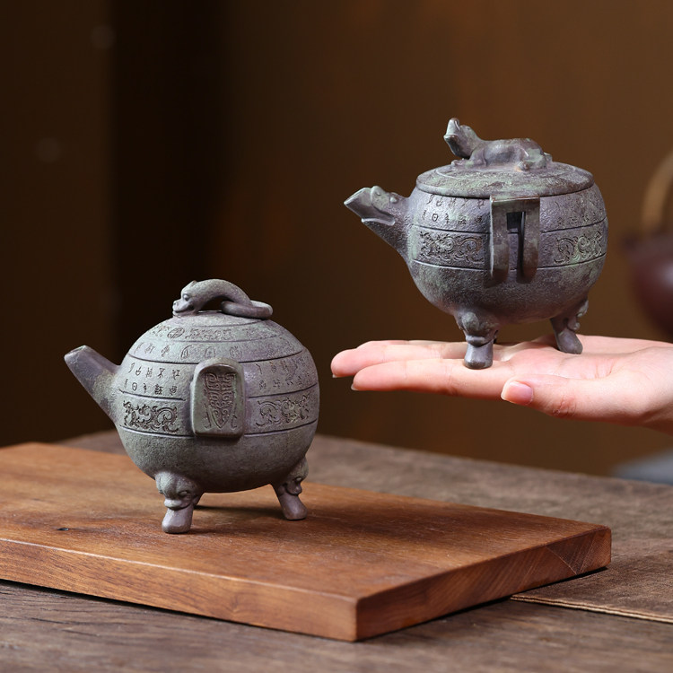 宜兴紫砂壶仿青铜器手抓壶精品壶