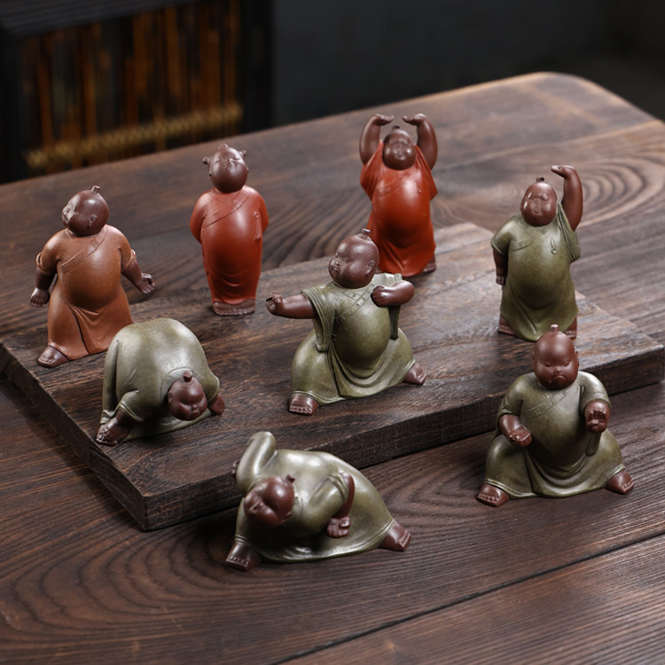 宜兴紫砂茶宠雕塑八段锦全套精品