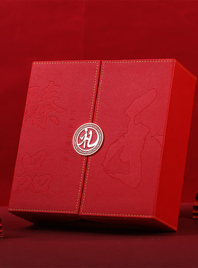 红色对开燕窝皮盒双开门臻品盒子通用礼盒虫草包装盒礼品盒礼盒