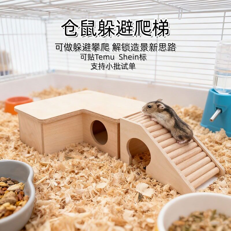 仓鼠木制拱桥解闷无漆无蜡平顶小木屋金丝熊爬梯躲避隧道造景用品