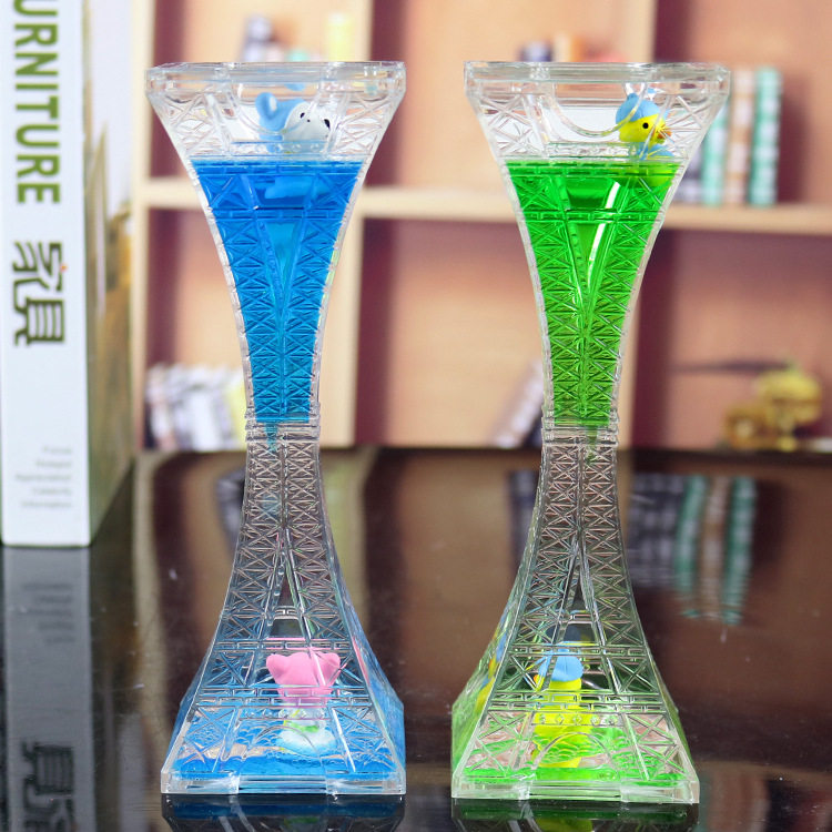铁塔油滴油漏 沙漏漂浮小动物 卡通创意摆件学生礼品