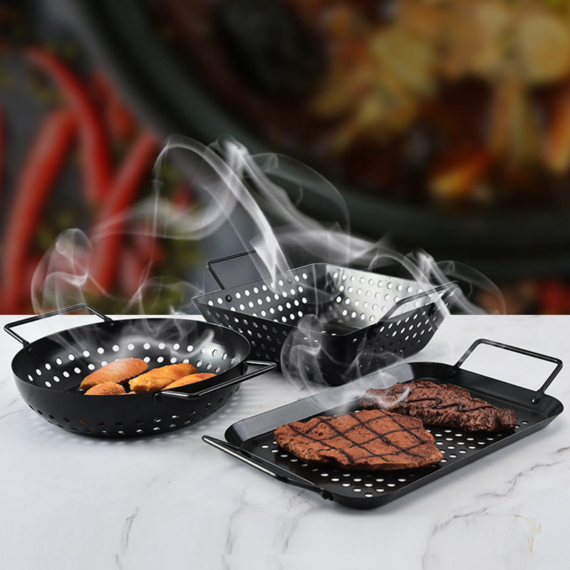 不粘烤盘BBQ蔬菜带把手漏孔圆形