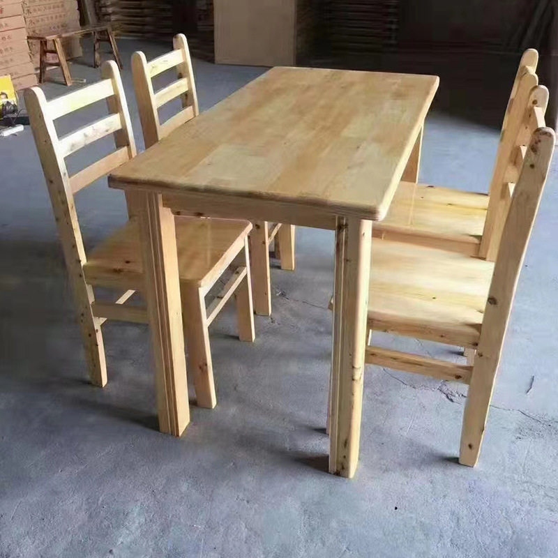 小饭店长方形木质餐桌家用简易柏木餐桌食堂餐桌椅条形桌组合