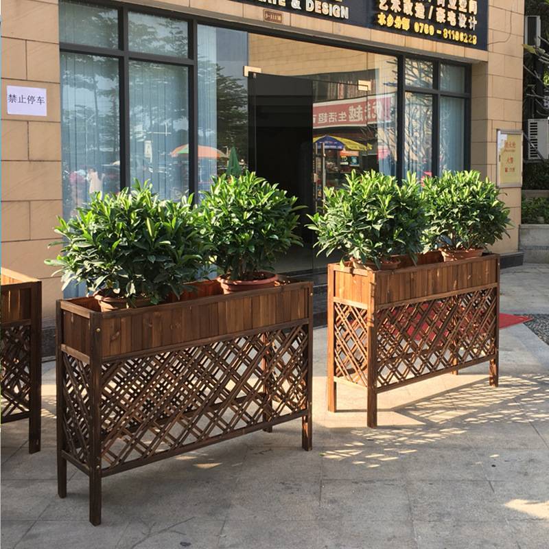 户外隔断花盆架网格花槽 碳化防腐木花箱 餐厅咖啡屋装修实木花箱