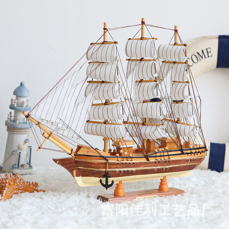 实木质帆船模型 地中海海盗船轮船 手工艺船品礼品船一帆风顺摆件