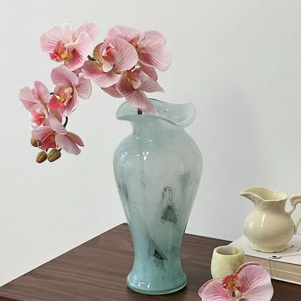 法式中古蓝色仙女玻璃花瓶高颜值客餐厅花瓶插花高级感装饰品摆件