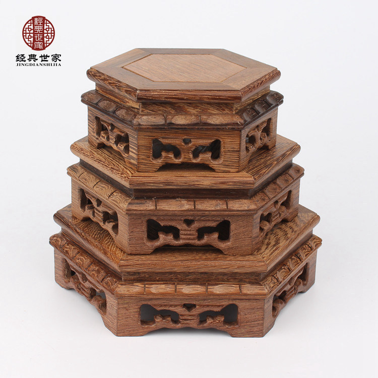 木雕红木工艺品鸡翅木六角花瓶盆景茶壶玉器奇石底座实木摆件底座