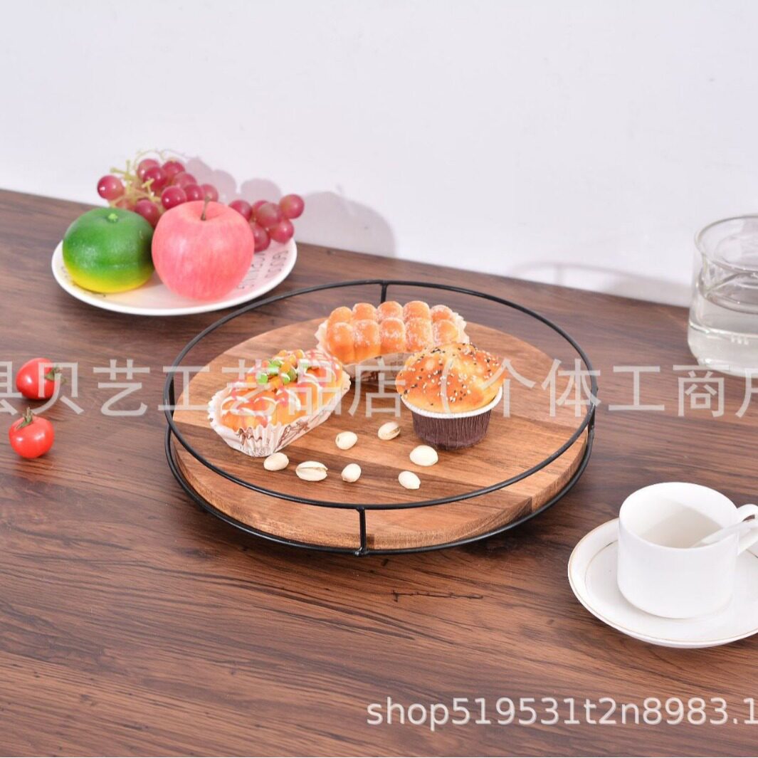 竹木蛋糕托盘家用木质旋转圆带
