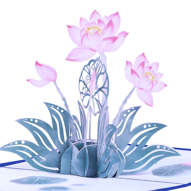 3D立体荷花贺卡镂空纸雕花类生日
