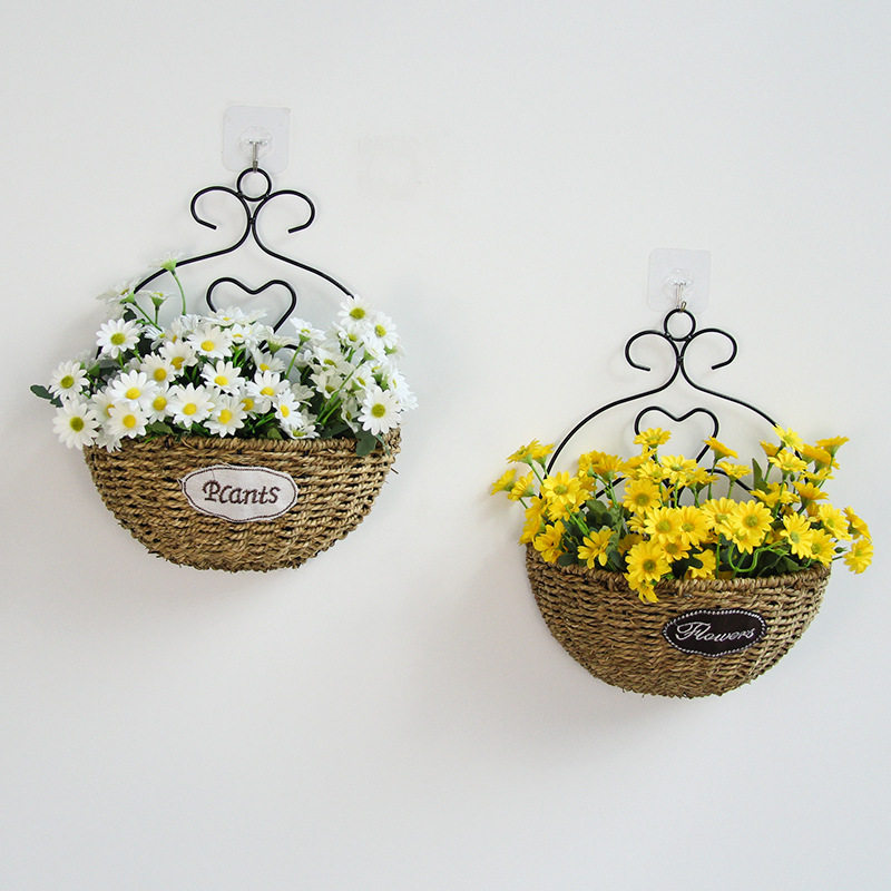 草编壁挂花盆挂篮墙面花束装饰插花篮子墙壁挂式花篮墙上悬挂吊篮