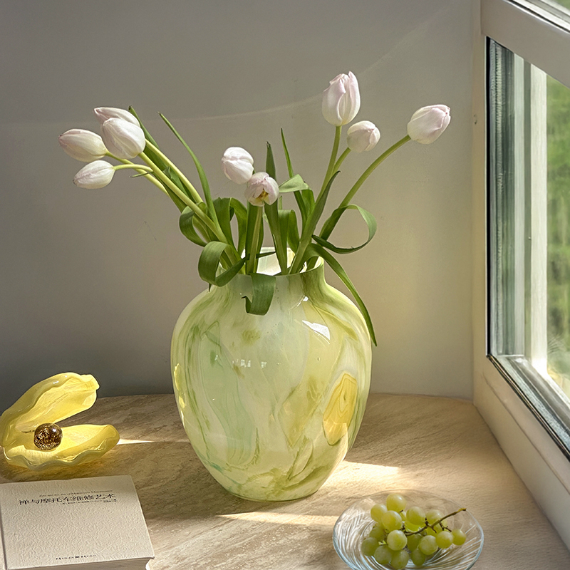 中古手工玻璃花瓶复古插花水培