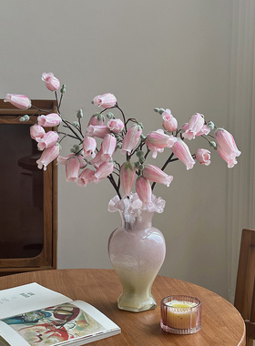 宫灯彷真花摆设插花花瓶风铃花假花客厅装饰摆件单支高档绢花造景