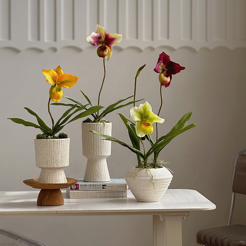仿真花兜兰盆栽家居桌面装饰兰花客厅高品质插花高级感样板间道具