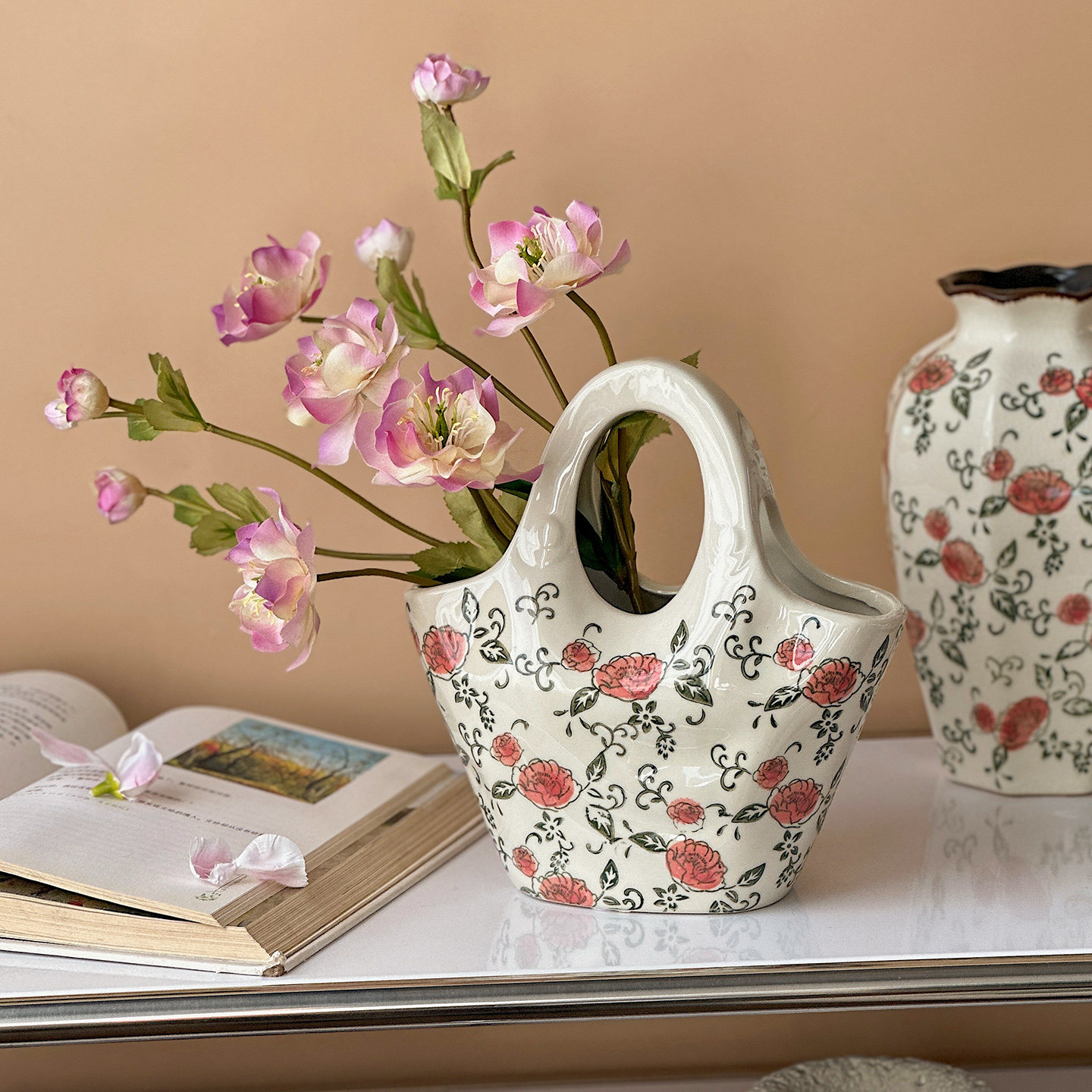 小众陶瓷花瓶复古手提包花器高级感桌面装饰摆件玄关客厅插花水培,鲜花速递/花卉仿真/绿植园艺,花瓶,淘宝优惠券,粉丝福利购,淘宝优惠卷