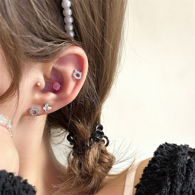 蝴蝶和猫糖果色冰晶锆石耳蜗钉