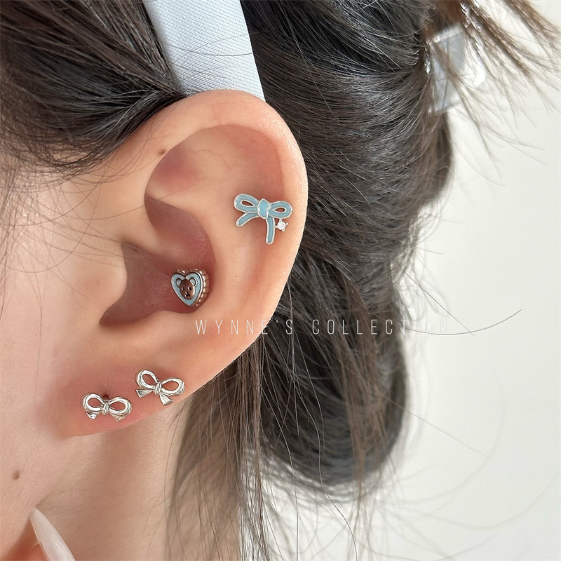 蝴蝶结可爱耳钉圣诞钛钢耳骨钉