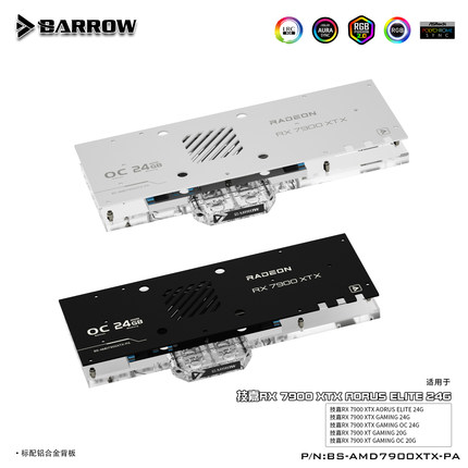 Barrow AORUS RX7900XT全覆盖显卡水冷头散热器 AMD7900XTX