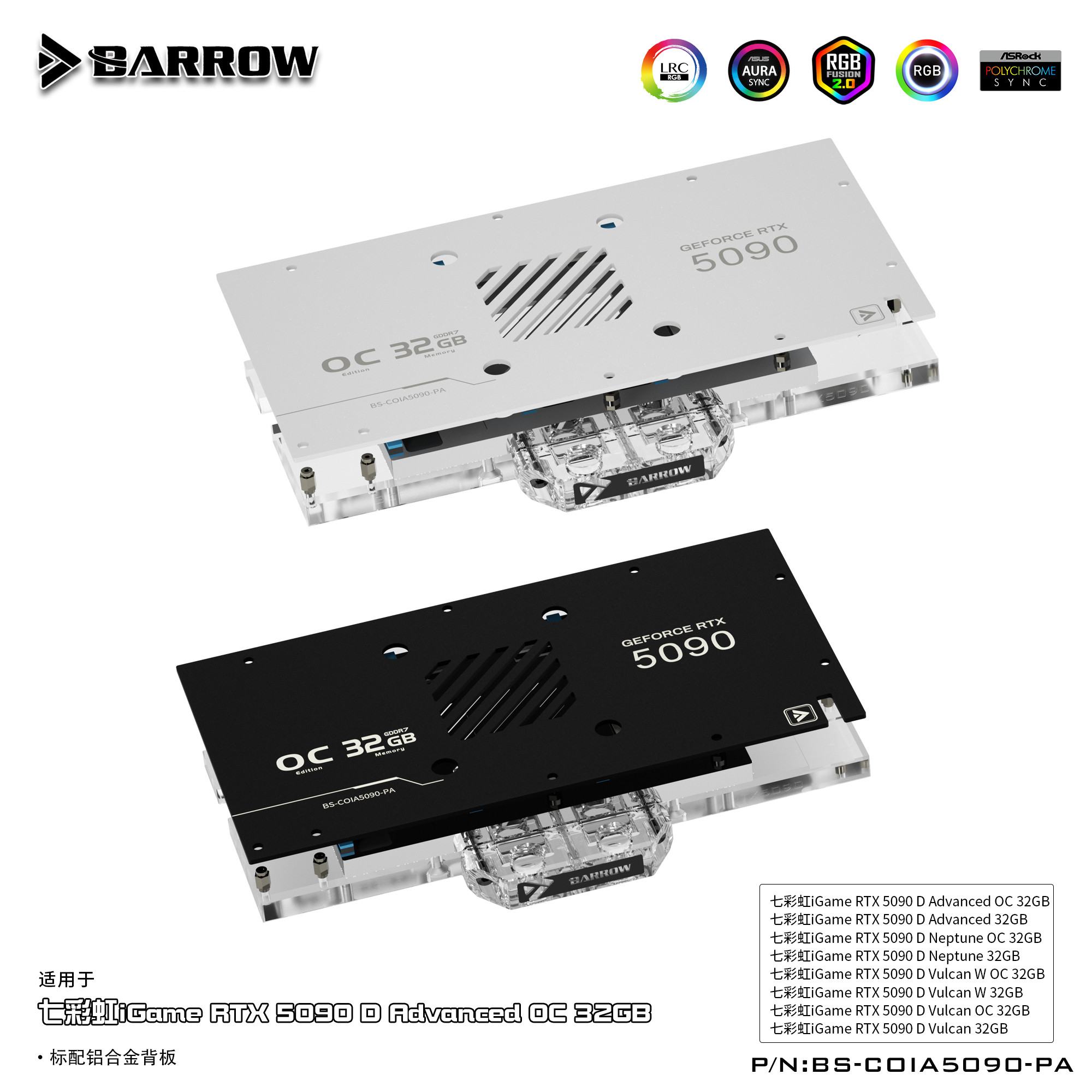 Barrow七彩虹RTX5090显卡水冷头