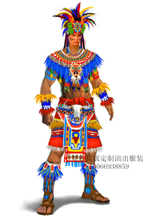 景区主题乐园巡游彩色羽毛印地安酋长造型服装 商场气氛巡游服装