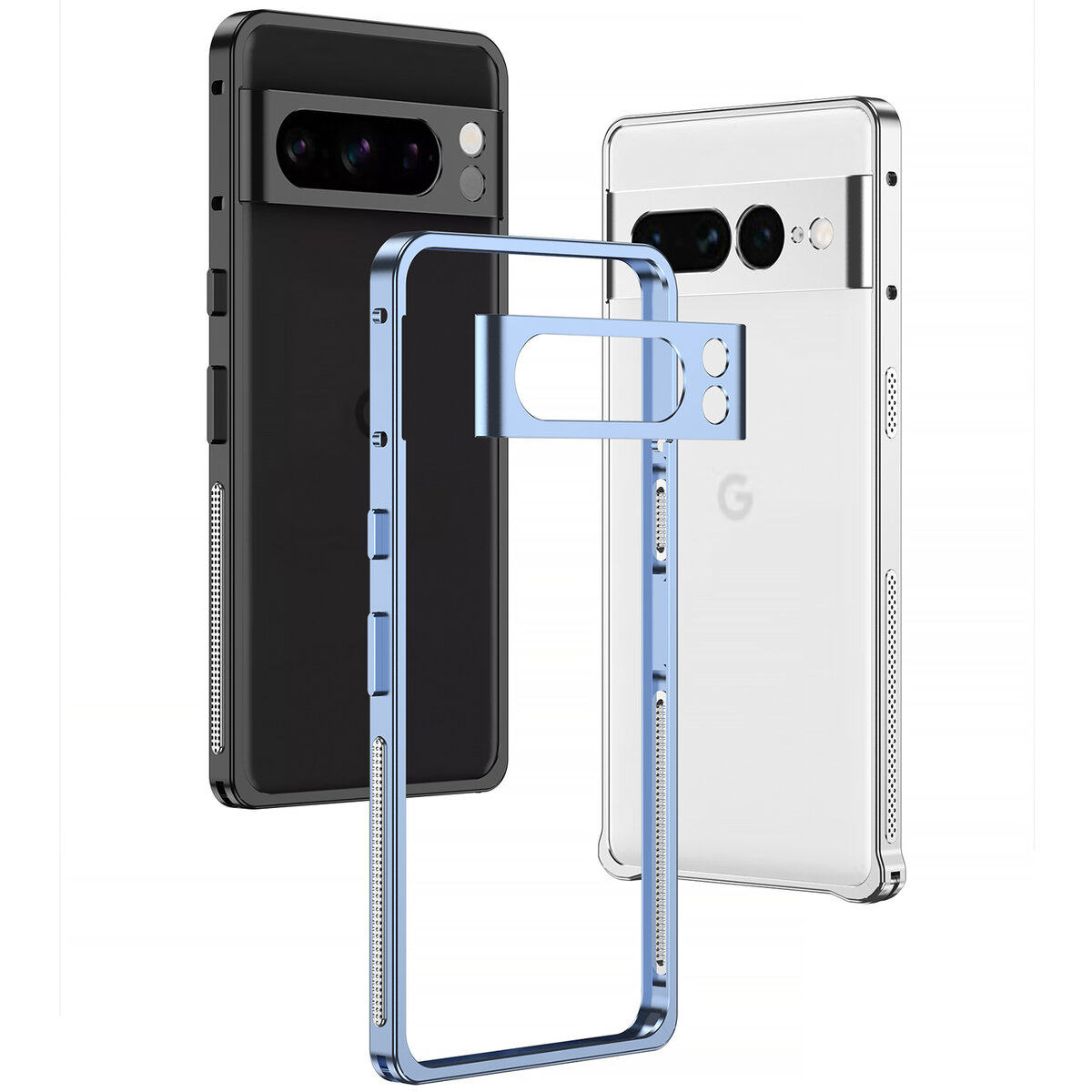 适用于谷歌pixeI8/谷歌pixeI8pro/谷歌pixe7pro金属海马扣边框加镜头防摔散热超跑单边框带镜头保护套手机壳